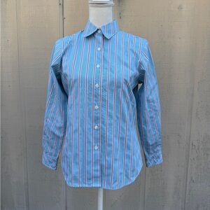 Foxcroft Blue and White Striped Wrinkle Free Button Down Shirt